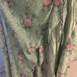 Hello Molly Chiffon green floral polkadot floor length dress.